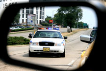Police car is side mirror